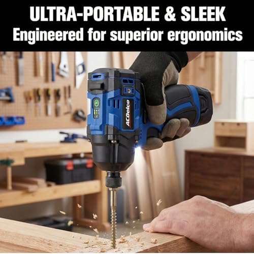 ACDelco G12 Series 12V Cordless Power Tool Combo Kit: 1/4" Hex Brushless Impact Driver (170 Nm) & 3/8" Ratchet Wrench (45 Ft-lbs) with 2.0Ah Li-ion Battery and Intelligent Fast Charger - ARI12185-K1