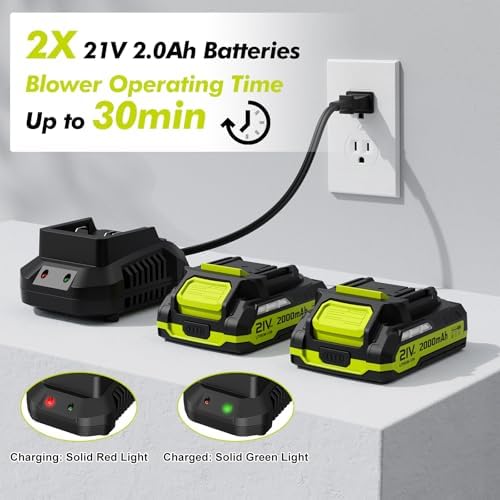 Leaf Blower Cordless 21V Electric with 2 Batteries and Charger Lightweight