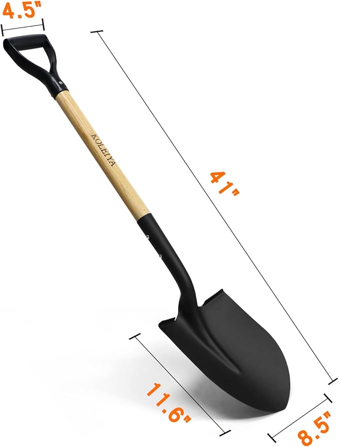 KOLEIYA 41 Inch Round Point Shovel for Digging,Heavy Duty Garden Shovel with D-Handle,Wooden Handle,Ideal for Gardening,Landscaping,Beach,and Snow Removal