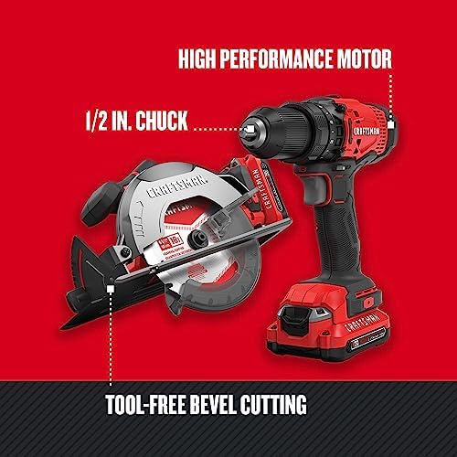CRAFTSMAN V20 Cordless Power Tool Combo Kit, with Drill/Driver, Circular Saw, 2 Batteries and Charger (CMCK202C2)