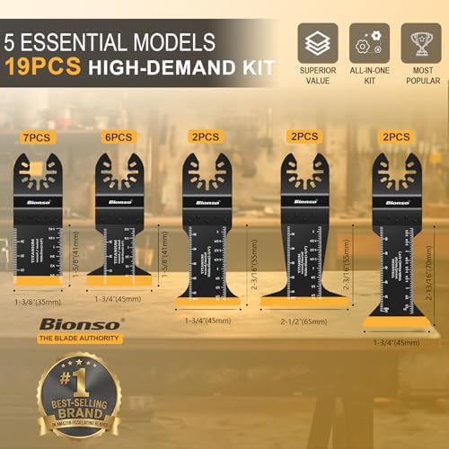 Bionso 19PCS Titanium Oscillating Tool Blade, Professional Universal Multitool Blades for Wood Metal, Multi Tool Blades Kits, Oscillating Saw Blades