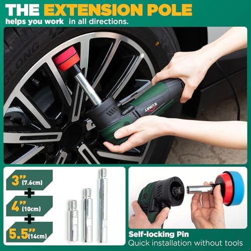 1"/2"/3" Buffer Rotary Polisher Kit | 780W High-Power Mini Polishing Machine w/ 27-Piece Accessories | M5/8-11 Thread 75mm/100mm/140mm Extension Shafts | for Car, Boat & Metal Detailing, Green