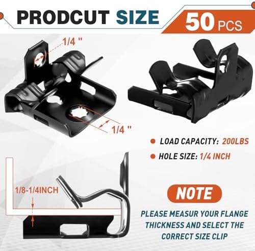 Hicarer 50 Pcs Hammer on Flange Clip Bottom Mount 1/8-1/4 Inch Clamp Bulk with Hole Cable Clip for Flanges Spring Steel