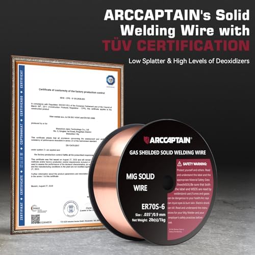 ARCCAPTAIN Mig Welding Wire, Mig Wire ER70S-6 2Lbs Gas Solid Carbon Steel Low Splatter Mig Welding Wire Compatible With Lincoln Miller Forney Harbor Welder 1KG (0.035" 2Lb) (Pack of 2)
