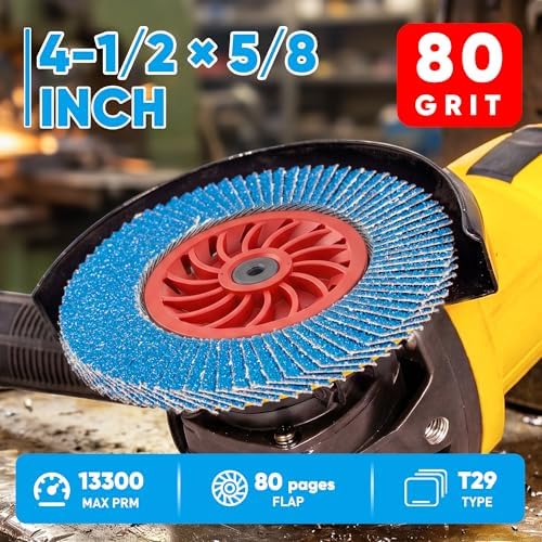 Flap Discs 80 Grit, 4 1/2 x 5/8-11 Inches, Grinding Disc Type 29, 10 Pack