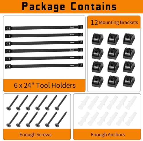 24" Magnetic Tool Holder Strip, 6 Pieces Black Metal Tool Organizer Rack with Stainless Steel Surface, Magnet Bar for Garage Workshop, Easy To Install with Mounting Screws