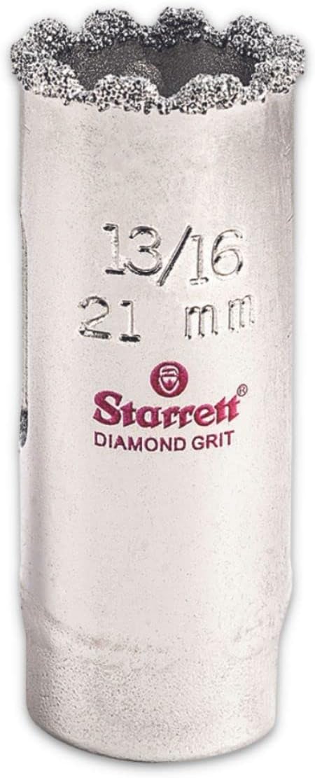Starrett Diamond Grit Hole Saw 13/16" Dia, 1-5/8" Cutting Depth | Ideal For Drilling Small Diameter Holes, 1/2-20 Thread Size, XA1 Arbor, Silver, KD1036-N