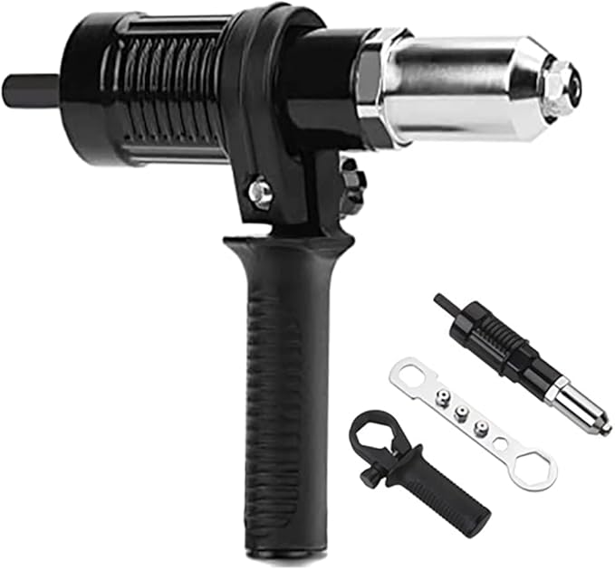 Rivet Gun Adapter Kit,Electric Power Drill Rivet Attachment,Easy Processing for Pop Riveting Work,with 4 Rivet Heads 2.4mm 3.2mm 4.0mm 4.8mm