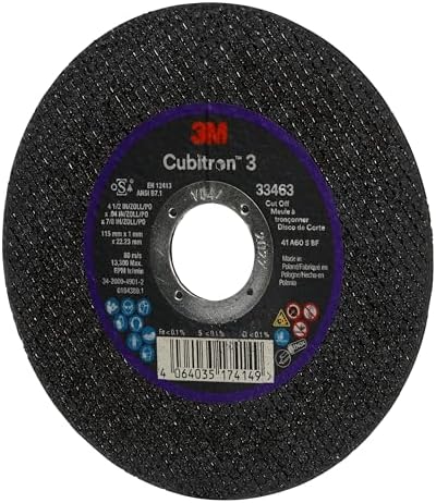 3M™ Cubitron™ 3 Cut-Off Wheel 33463, 4.5 in x 0.04 in x 7/8 in, Long Lasting Performance, High Cut Rate, for Automotive Cutting and Splicing, Collision Repair, 5 Wheels