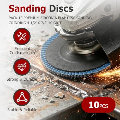 findmall 10 Pack 4-1/2" X 7/8" 40 GRIT Flap Disc Grinding Wheel Sandpaper