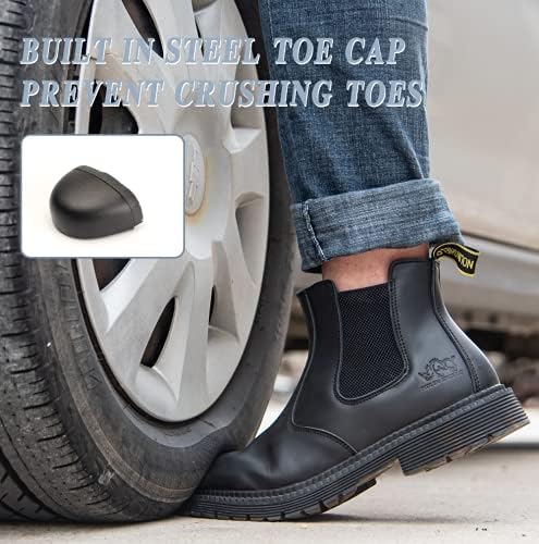 NOLINSHIELD Mens Steel Toe Work Boots Slip On Chelsea Safety Shoes