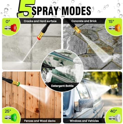 Pressure Washer, Portable Power Washer, 4 Quick Connect Nozzles, High Pressure Cleaning Machine for Car Fence Driveway Patio Washing and More(Light Green)