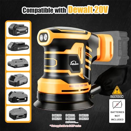 Brushless Random Orbit Sander 6 Adjustable Speed Electric Sander Compatible with Dewalt 20V Battery (No Battery) with Dust Bag 20 Sandpaper for Polishing, Sanding, Smoothing Surfaces