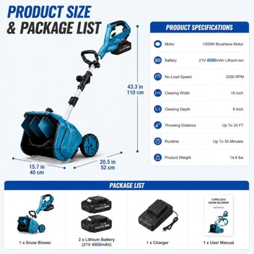 Upgrade Electric Snow Removal Machine, Hand Push Snow Sweeper