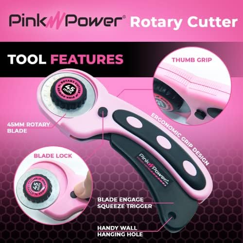 Pink Power Electric Fabric Scissors for Crafts, Sewing, Cardboard, Carpet & Scrapbooking - Heavy Duty Cutting Tool, Automatic Cordless Electric Scissors Fabric Cutter & Rotary Cutter Set (Aqua Splash)