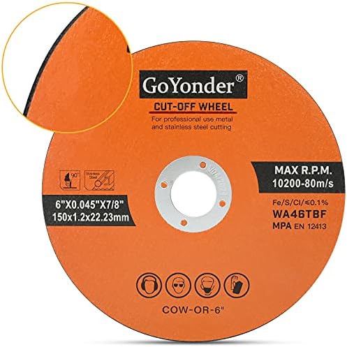GoYonder 6 Inch Cut Off Wheels 6" x 0.045" x 7/8" Cutting Wheels for Die Grinders Cutting Discs 50 Pack
