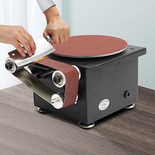 100W Electric Bench Sander Belt Disc Sander 6" Sanding Disc and 1.2 x 15" Sanding Belts, 7 Gears Speed Small Spindle Sander Machine for Curve Grinding, Wood, Metal, Stone Black 110V