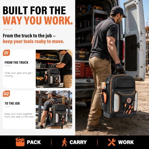 LOKASS 18.1-inch Heavy-Duty Tool Backpack, 75 Pockets, Black