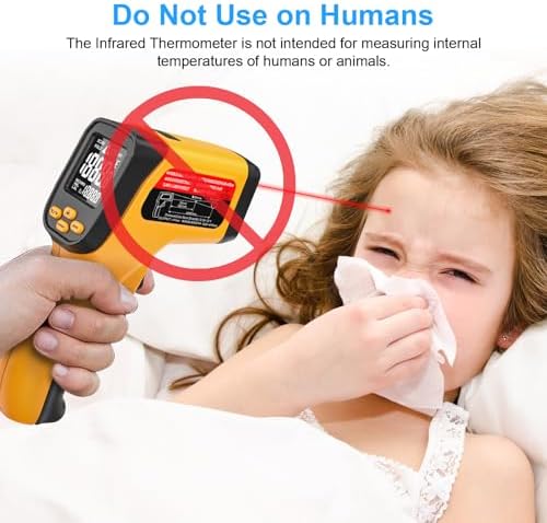 Non-Contact Infrared Thermometer Gun, High Accuracy -58°F to 1472°F, Adjustable Emissivity, Ir Thermometer with Backlit LCD, Over-Temp Alarm, Laser Temperature Gun for Cooking,BBQ,HVAC