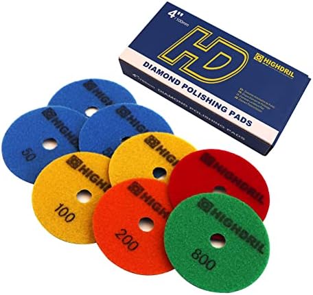 Dry Diamond Polishing Pads - 8pcs 4 inch (#50x3,#100x2,#200x1,#400x1,#800x1) Sanding Pads Kit for Granite Marble Ceramic Used on Angle Grinder or Polisher