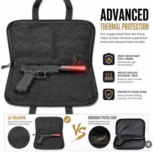 LU-DILUANK 15-Inch Suppressed Pistol Case with Heat-Resistant Felt Liner