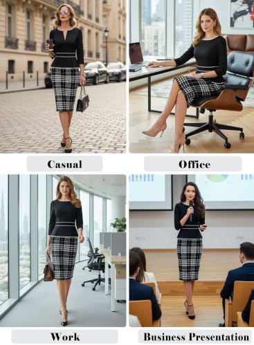 VFSHOW Womens Work Business Office Front Zipper Peplum Church Sheath Dress
