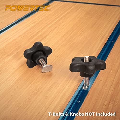 POWERTEC 71158V 48 Inch Double-Cut Profile Universal T-Track with Predrilled Mounting Holes, 2 Pack, T Track for Woodworking Jigs and Fixtures, Drill Press Table, Router Table, Workbench