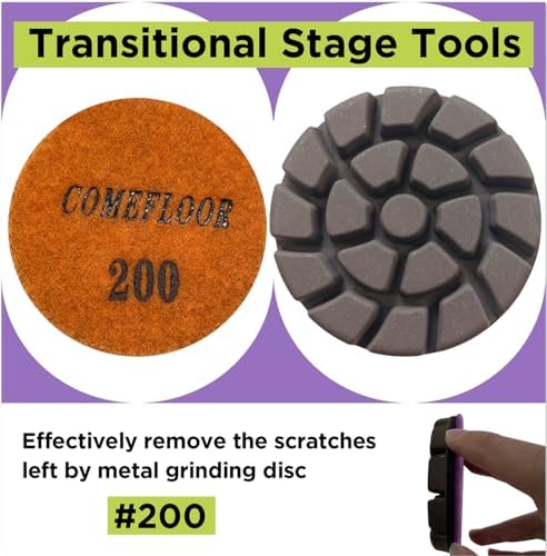 Concrete Floor Polishing Pucks Sharp Diamond Copper Bond Grinding Disc, Fit Ride-on Floor Grinder, Walk-Behind Grinder, 3 Inch Hook and Loop Long Using Life Polishing Pads, 200#, 9 PCS