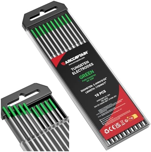 ARCCAPTAIN TIG Welding Tungsten Electrode 10-Pack 3/32"x 7"(Green - Pure Tungsten, WP, EWP)