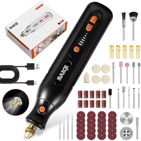 Electric Totary Cordless Tool Kit, Type-C Rechargeable 2000mAH, 6 Adjustment Speeds(5000-22000RPM), 59Pcs Accessories For DIY Crafting,SandingCarving,Sanding,Cutting (Black-59 pcs Accessories)