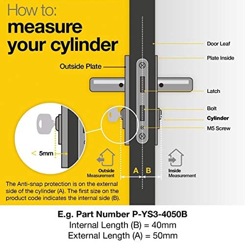 Yale B-YS3-4055B Anti-Snap 3 Star Euro Double Cylinder, High Security, 40:55 (95mm), Brass Finish