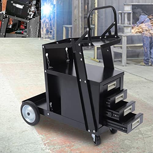 Rolling Welding Cart with Wheels, 4 Drawers Cabinet Welding Welder Cart Plasma Cutter Tank Storage for MIG TIG ARC Welder and Plasma Cutter Tank, 176.37lbs Load Capacity, 27.56*14.96*33.86''