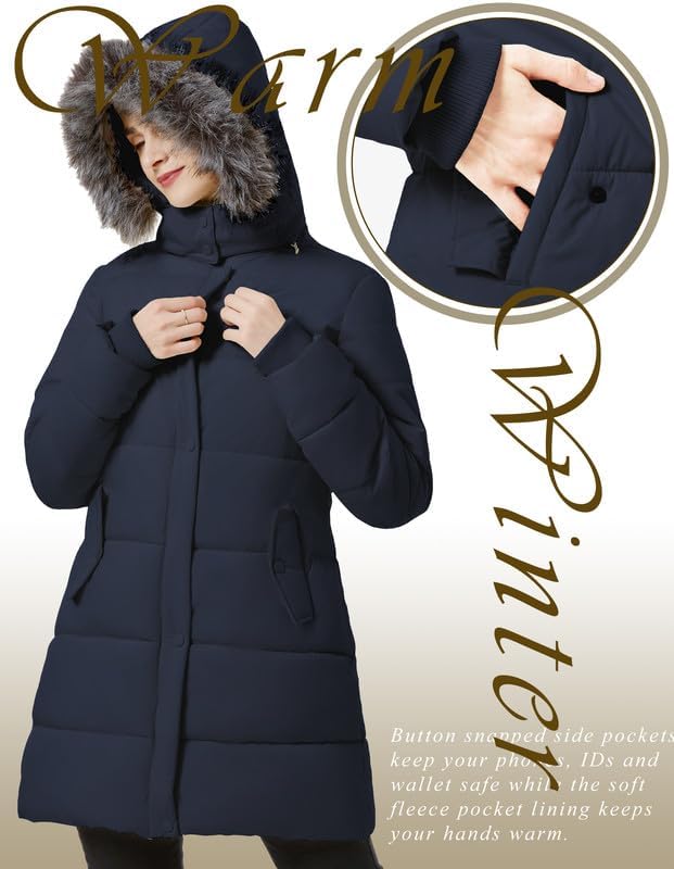 GGleaf Women's Winter Puffer Coat with Removable Fur Hood Warm Snow Jacket