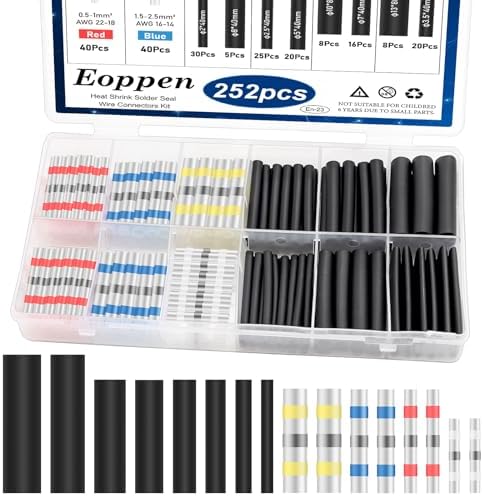 252Pcs Solder Seal Wire Connectors Kit, 120Pcs Heat Shrink Wire Connectors & 132Pcs Heat Shrink Tubing Waterproof and Insulated Electrical Wire Terminals for Marine, Automotive