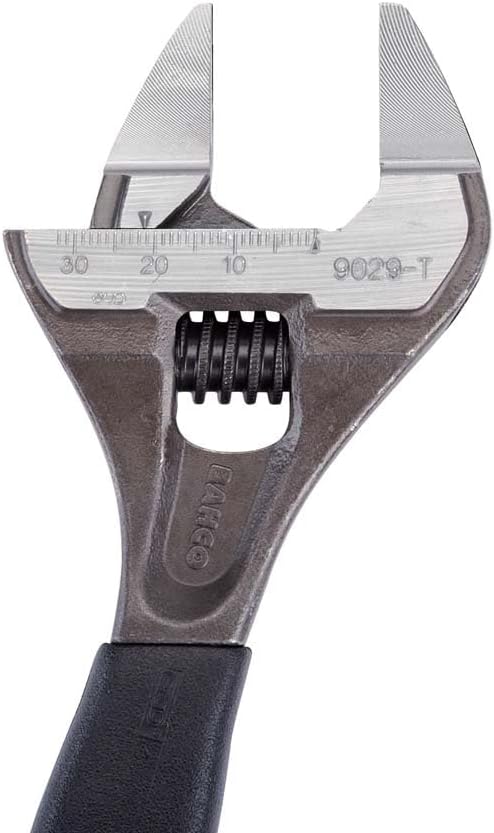Bahco BAH9031RTUS Ergo Big-Mouth Adjustable Wrench Thin Jaw Wide Mouth with Rubber Handle - 8 Inch - Black Phosphate Finish