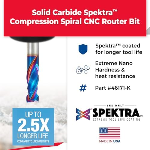 Amana Tool Spektra Extreme Tool Life Coated CNC Compression Spiral Router Bit, 46171-K (Previous 46167), 3/8 D x 7/8 CH x 3/8 Shk x 3 Inch L 2 Flute