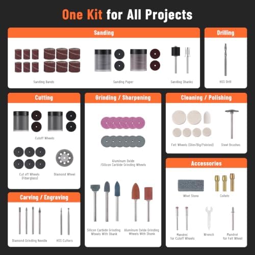 Katerk Flex Shaft Rotary Tool Kit Bundle with 260-Piece Accessories