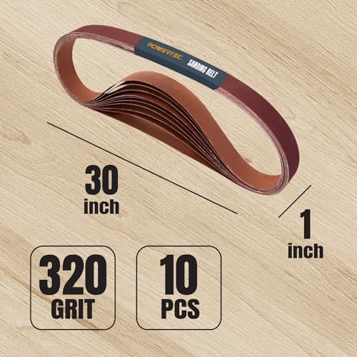POWERTEC 1x30 Sanding Belts, 10PK, 320 Grit Aluminum Oxide 1 x 30 inch Sanding Belts for Belt Grinder, Belt and Disc Sander, Knife Sharpening, Woodworking, Metalworking (111360)