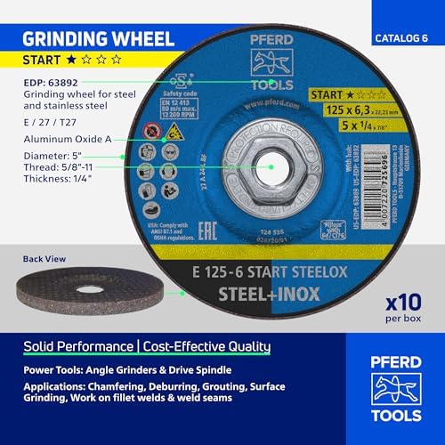 PFERD Start STEELOX 5" x 1/4" x 5/8"-11 Grinding Wheel (Pack of 10)