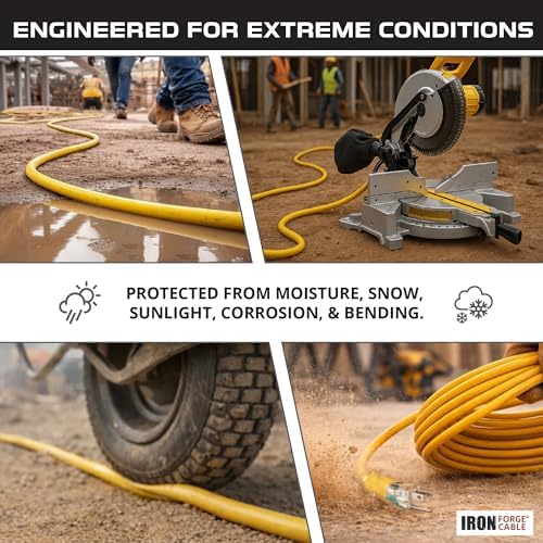 Iron Forge Cable 12 Gauge Extension Cord Multi Outlet, 10 Ft - Yellow SJTW