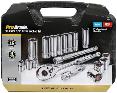 Pro-Grade 18-Piece 3/8-Inch Drive Metric Mechanics Tool Set, 19308 | Dyna Drive Technology Maximizes Torque and Helps Prevent Fastener Rounding