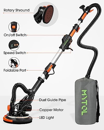 MYTOL 7.2A Drywall Sander with Vacuum, LED, 6-Speed