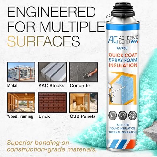 QuickCoat Closed Cell Spray Foam Insulation Kit for Wall–24x32.8oz(930g) Covers 480 Board Ft–DIY Expanding Sealant Set, Insulates Heat&Sound, Fills Gaps&Cracks–24 Foam Cans, Cleaner, Gun&Safety Gear