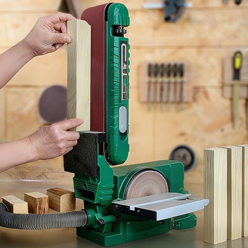 Benchtop Belt and Disc Sander - 4x36 Inch Belt & 6 Inch Disc, 120V/60Hz, Adjustable 0-90° Tilt & 0-45° Bevel Table, Quick-Change Sandpaper for Woodworking & Metalworking, Green (Model 1)