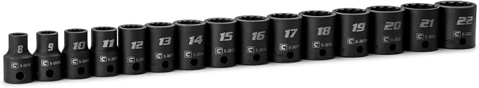 Capri Tools 3/8 in. Drive Shallow Impact Socket Set, 12-Point, Metric, 8 to 22 mm, 15-Piece