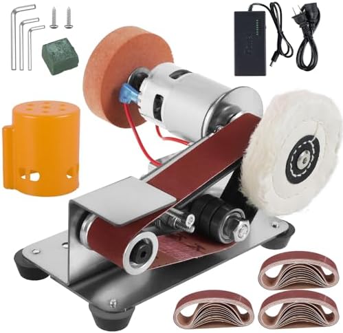 Mini Belt Sander Multifunctional Electric Belt Grinder 7 Adjustable Speed Electric Polishing Sharpener Machine Heavy Duty Stainless Steel Small Electric Sander with 30 Sanding Belt for Metal