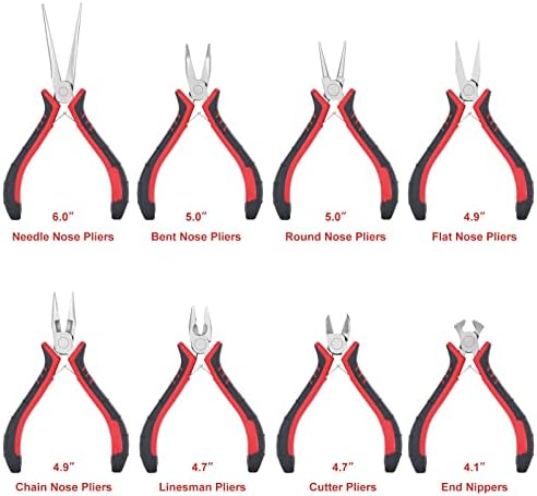 Jewelry Pliers Sets Jewelers Making Tools Kit, Professional 8 piece Mini Wire Plier with Wood Holder for Beading, Crafting, Crimping, Cutting, Repair, Wrapping, Complete Quality for Adults Starter