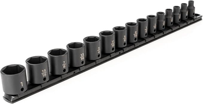 TEKTON 3/8 Inch Drive Impact Socket Set, 15-Piece | SID91104 | (1/4 - 1 in.), Shallow, 6-Point, Socket Rail