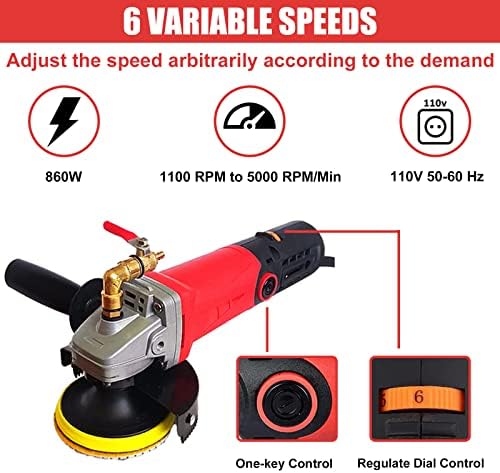 Wet Polisher with 4'' Diamond Polishing Pad Tools Kit, Variable Speeds, 860W/110V Wet Buffer, Low-noise Buffing Machine for Concrete / Stone Countertop, Floor Surface, Marble, Ceramic Tile