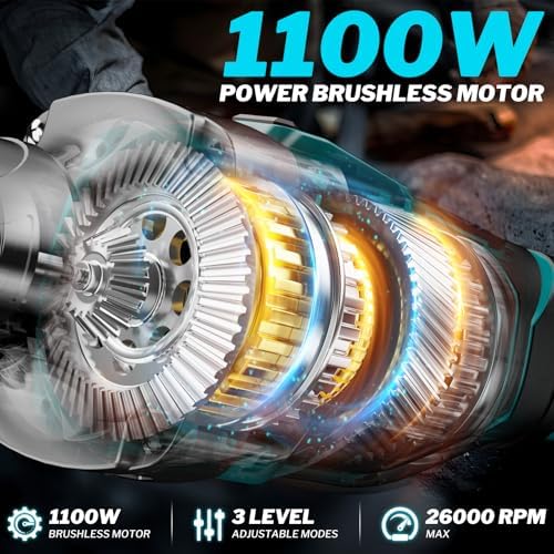1100W Brushless Braking Die Grinder Compatible with Makita Battery, 3 Level Variable Speed Up to 26000RPM, 1/4" Precision Drill Chuck for Grinding, Polishing, Drilling (Batteries Not Included)